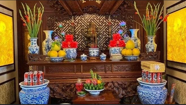 bàn thờ bài trí theo đông bình tây quả
